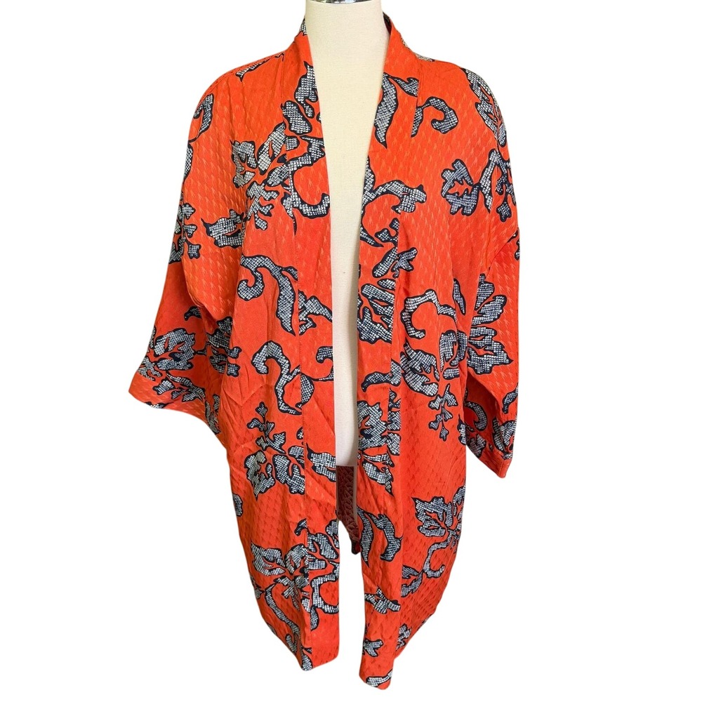 Chicos Japanese Style Kimono Cardigan Size 3 XL Orange Floral western duster